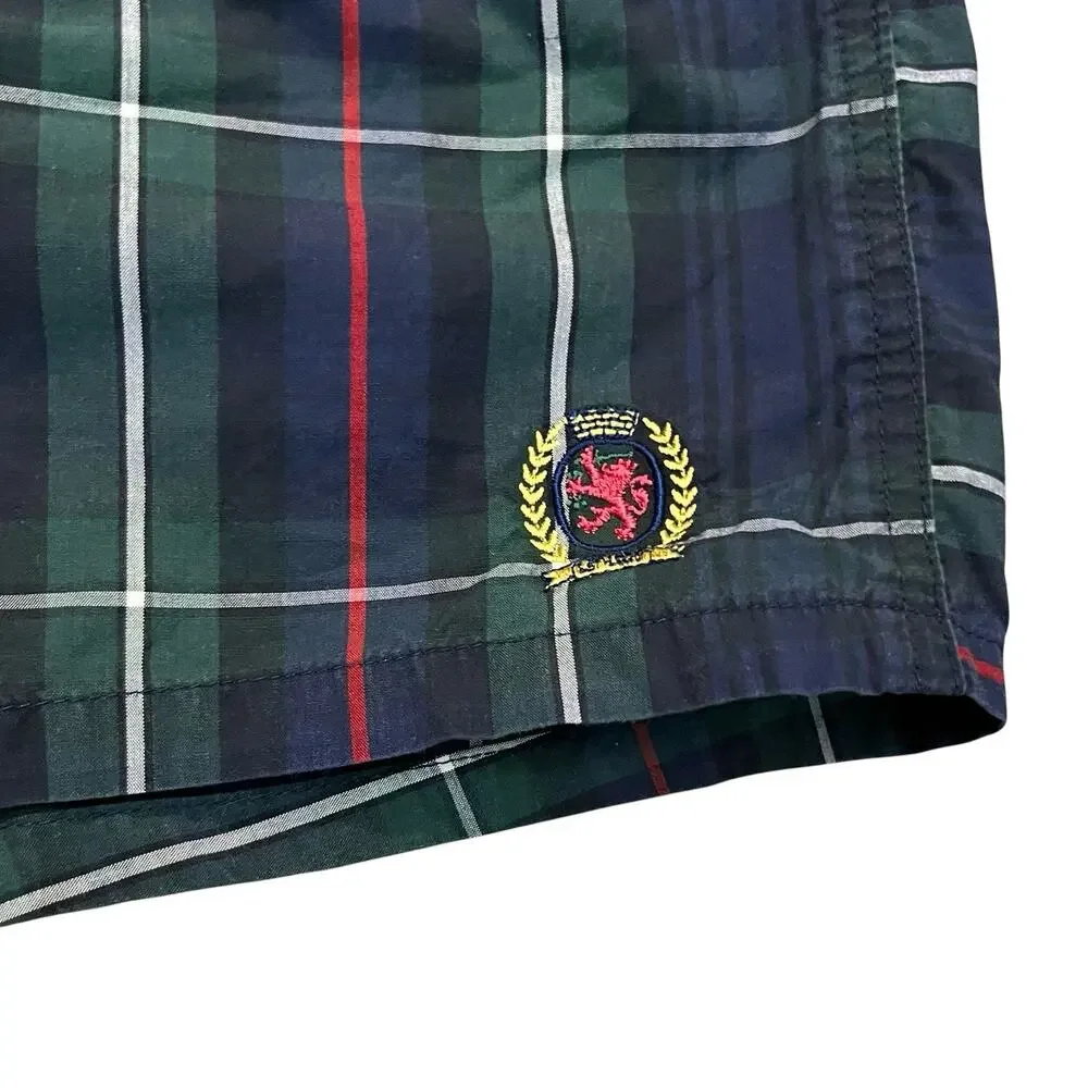 90s Vintage Tommy Hilfiger Mens Swim Trunks XL Plaid Navy Multi Preppy Old Money